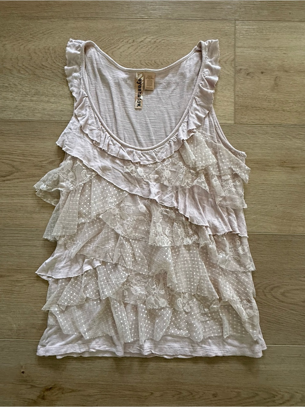 Eyeshadow Large Layered Lace Ruffle Tank Top Boho Romantic Pale Pink